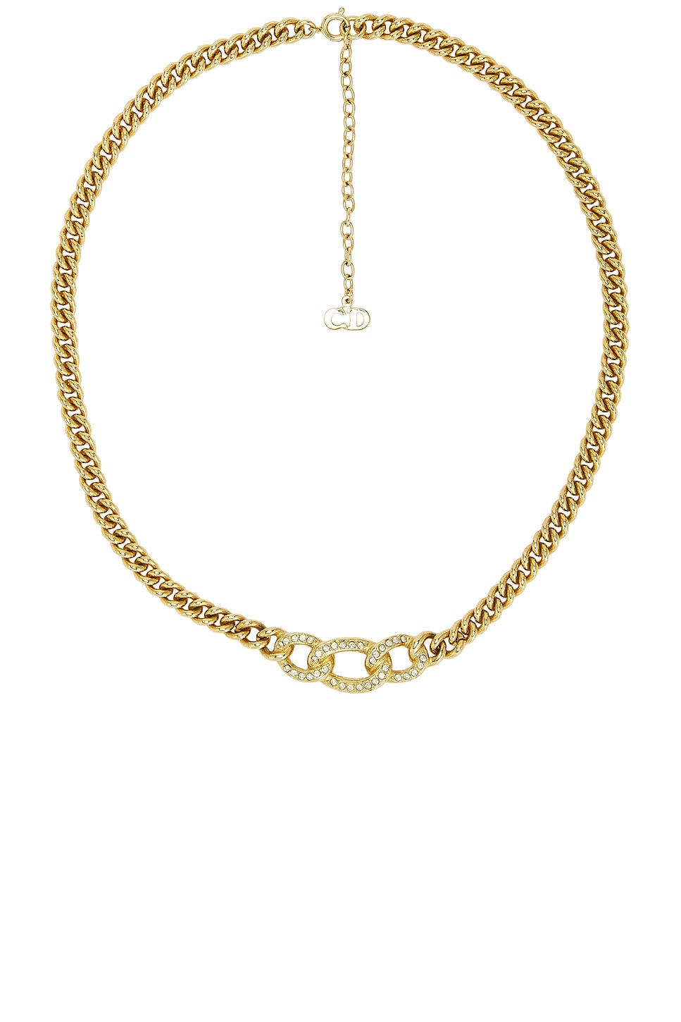 Image 1 of FWRD Renew Dior Rhinestone Chain Necklace in Gold