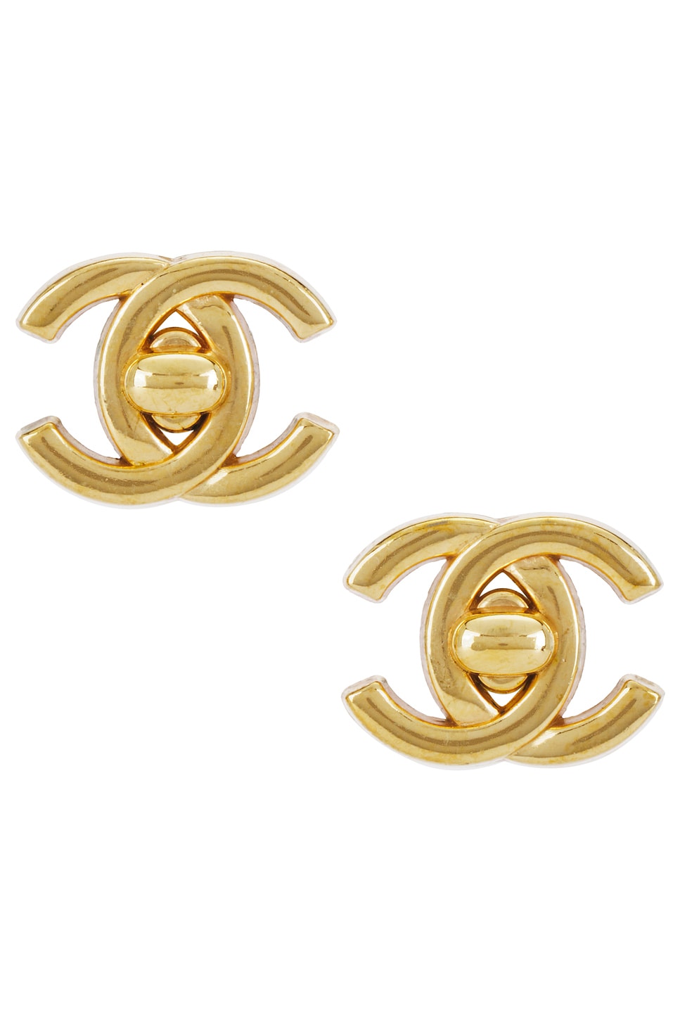 1996 CC Turnlock Clip-On Earrings in Metallic Gold