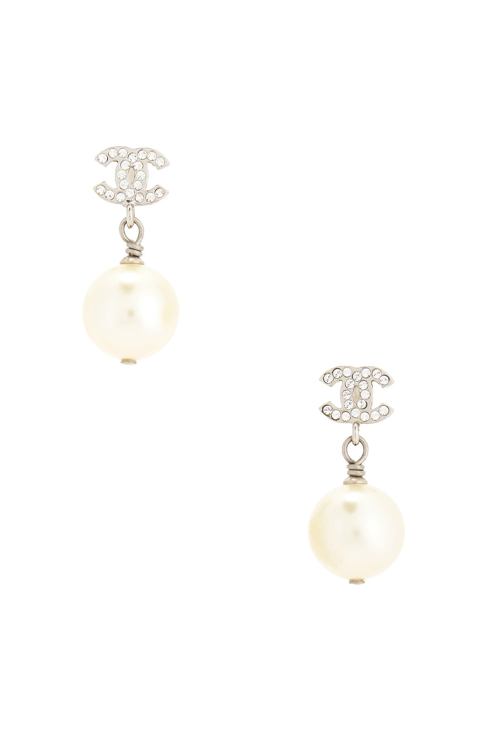 Image 1 of FWRD Renew Chanel Coco Mark Pearl Earrings in Silver