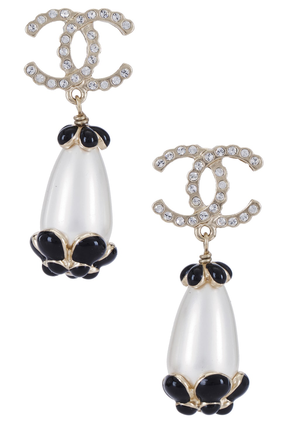 Coco Mark Rhinestone Pearl Earrings in Metallic Gold