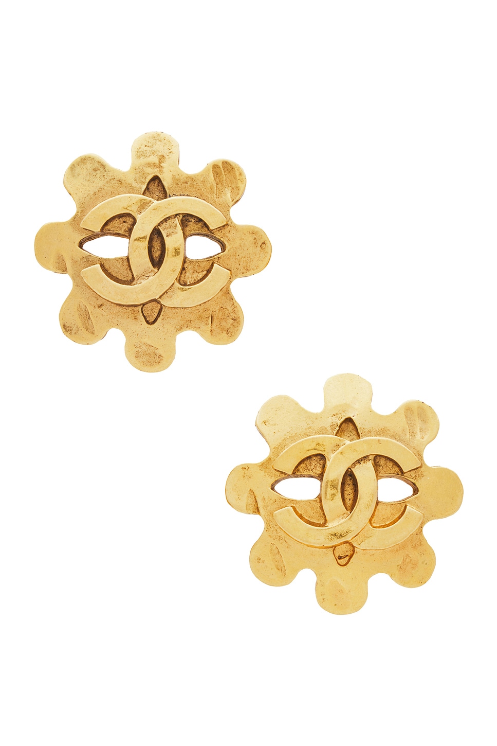 Image 1 of FWRD Renew Chanel 1994 Coco Mark Clip-On Earrings in Gold