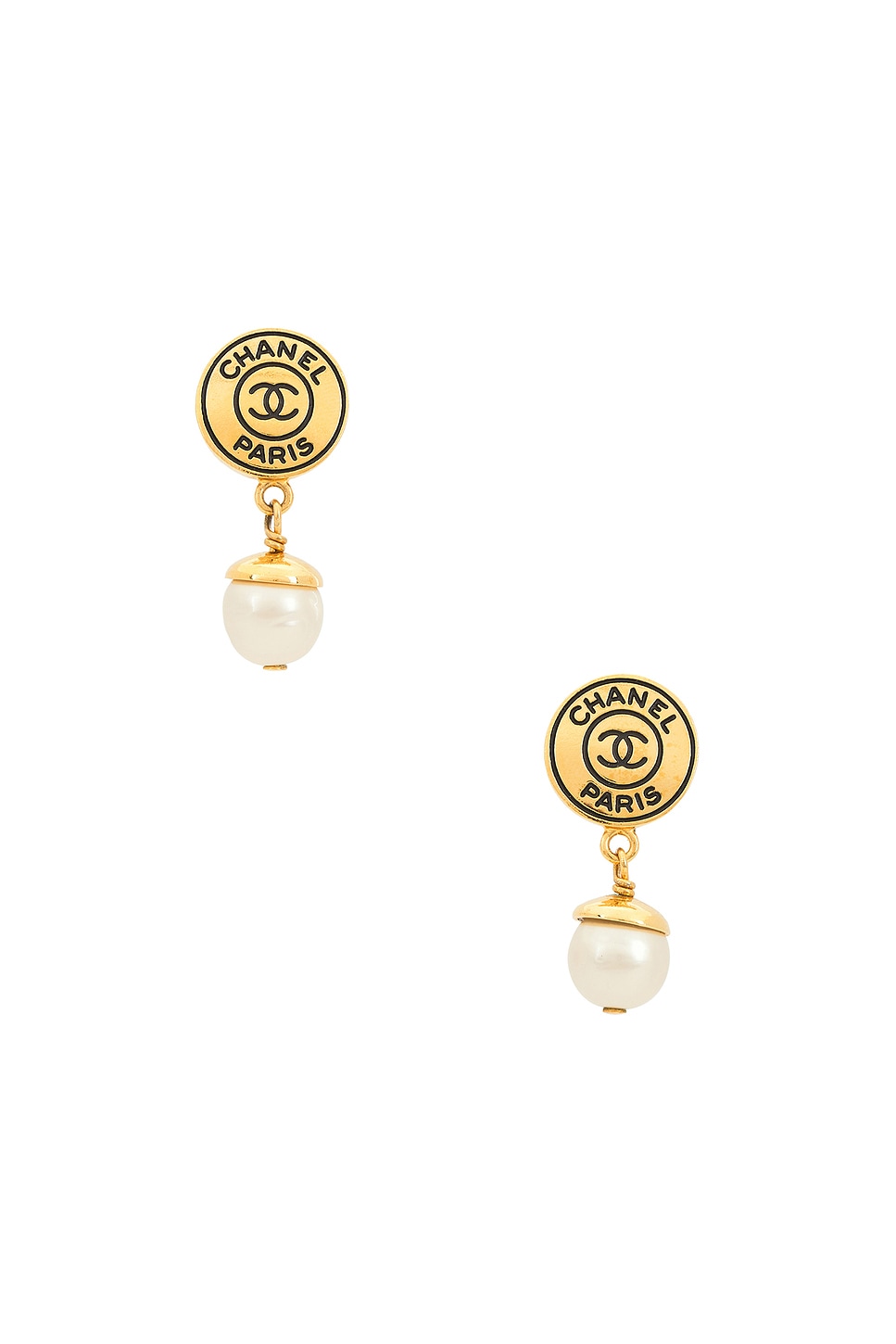 Image 1 of FWRD Renew Chanel 1997 CC Pearl Clip-On Earrings in Gold