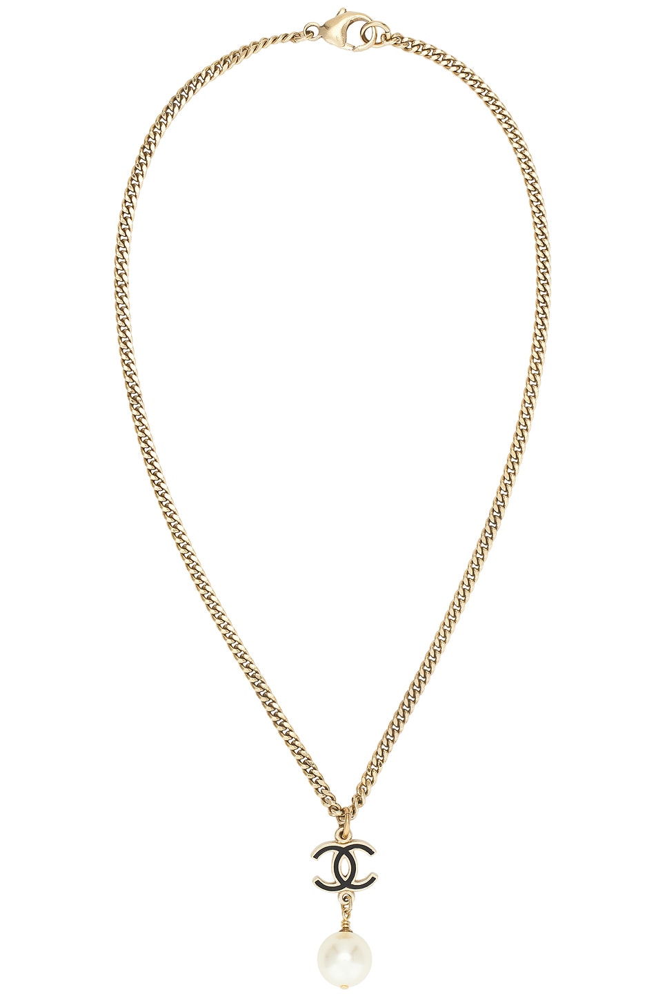 Image 1 of FWRD Renew Chanel Coco Mark Pearl Necklace in Gold