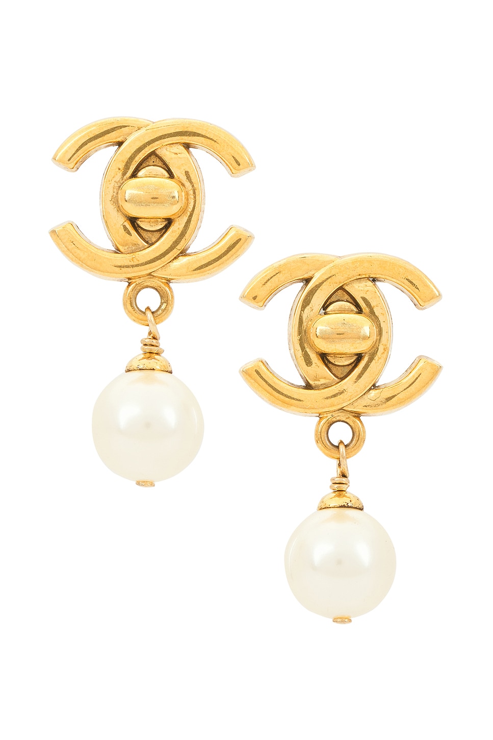 Image 1 of FWRD Renew Chanel Turnlock Clip-On Pearl Earrings in Gold