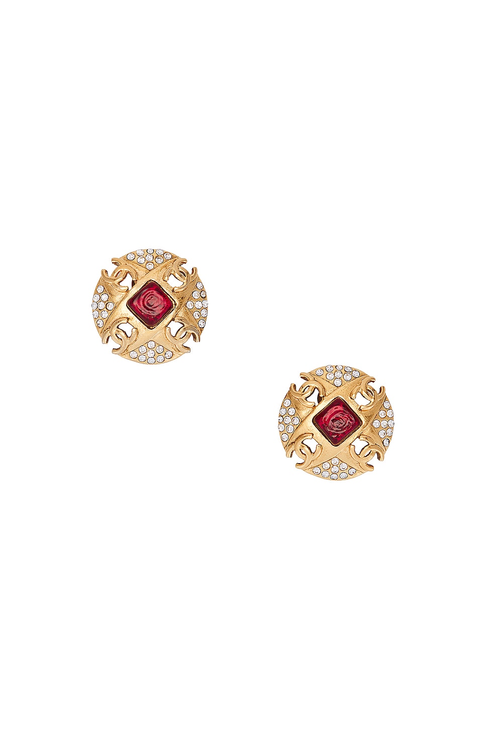 Image 1 of FWRD Renew Chanel Vintage CC Crystal Gripoix Clip-On Earrings in Gold