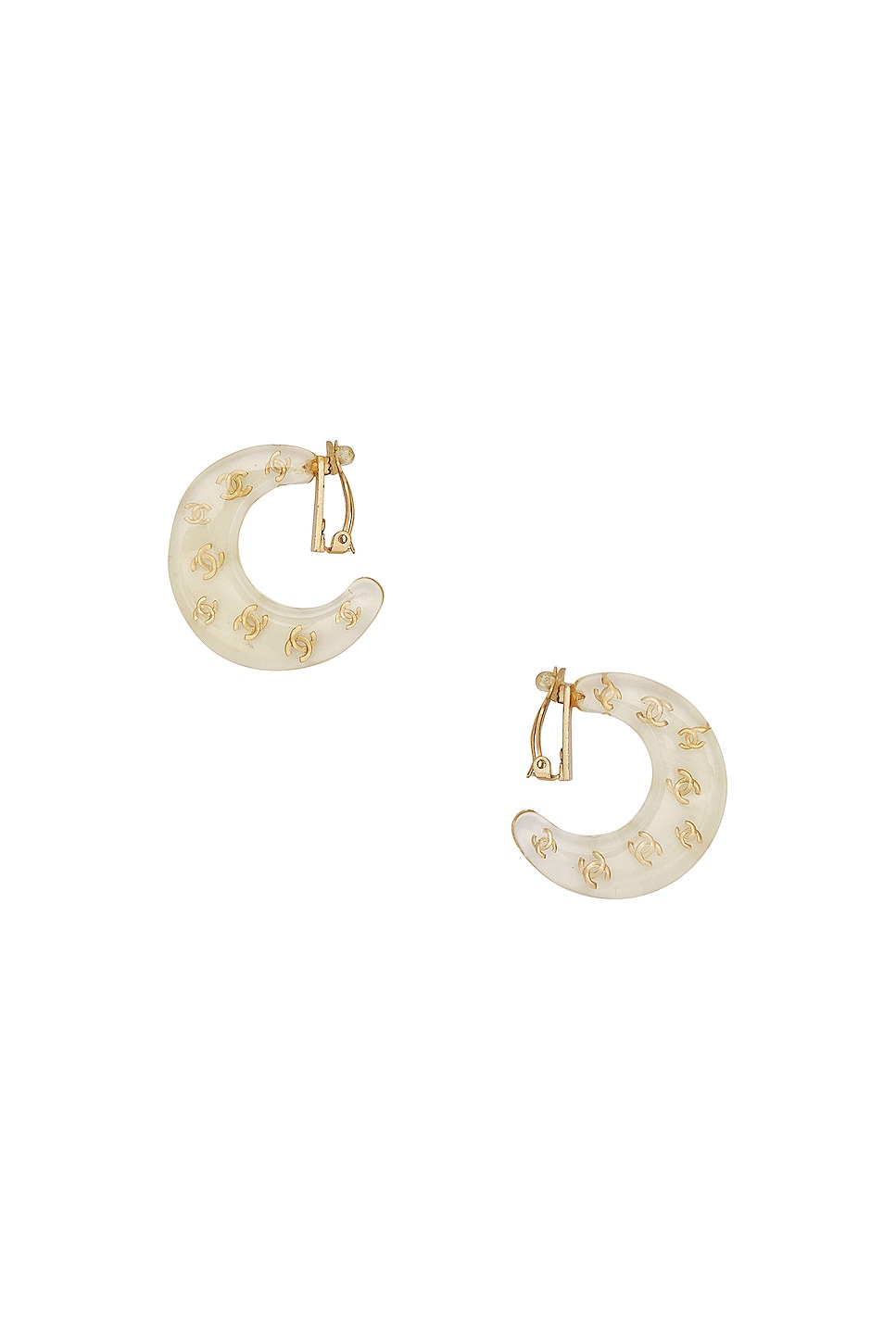 Image 1 of FWRD Renew Chanel CC Hoop Clip-On Earrings in Gold