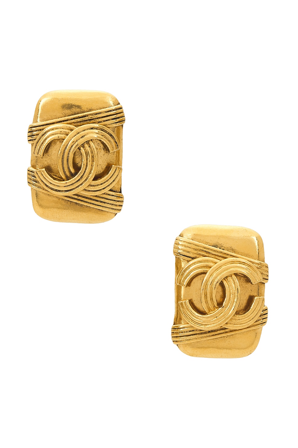 Image 1 of FWRD Renew Chanel 1994 Coco Mark Clip-On Earrings in Gold