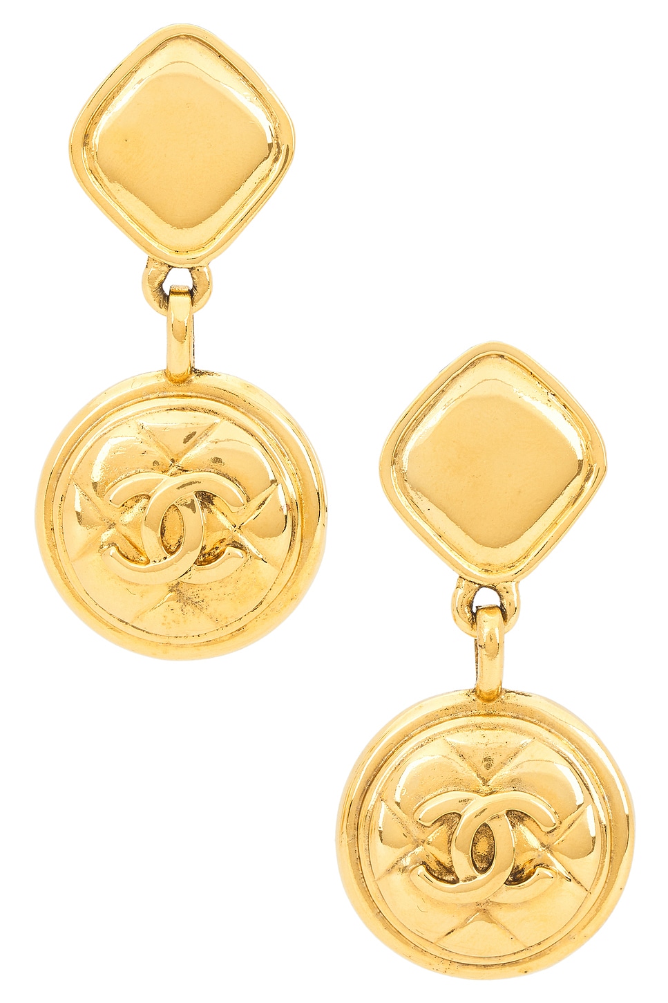 Image 1 of FWRD Renew Chanel Matelasse Swing Clip-On Earrings in Gold