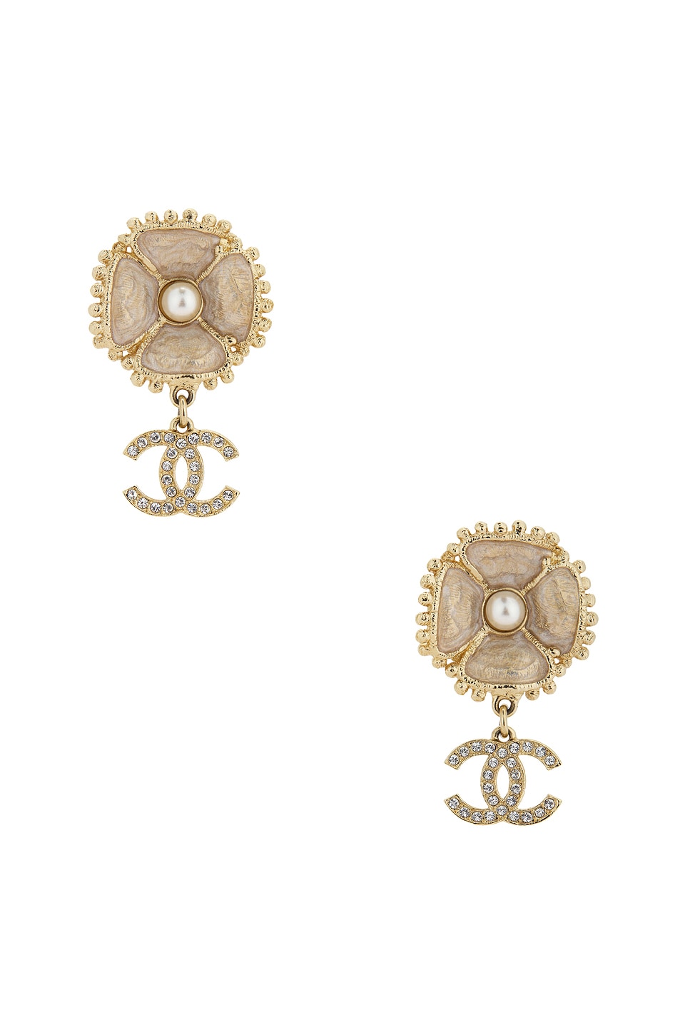 Image 1 of FWRD Renew Chanel Camellia Earrings in Silver