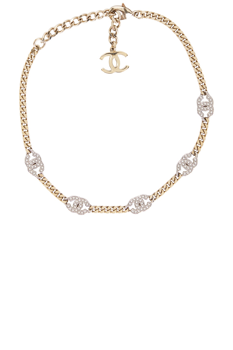 Coco Mark Rhinestone Necklace in Metallic Gold