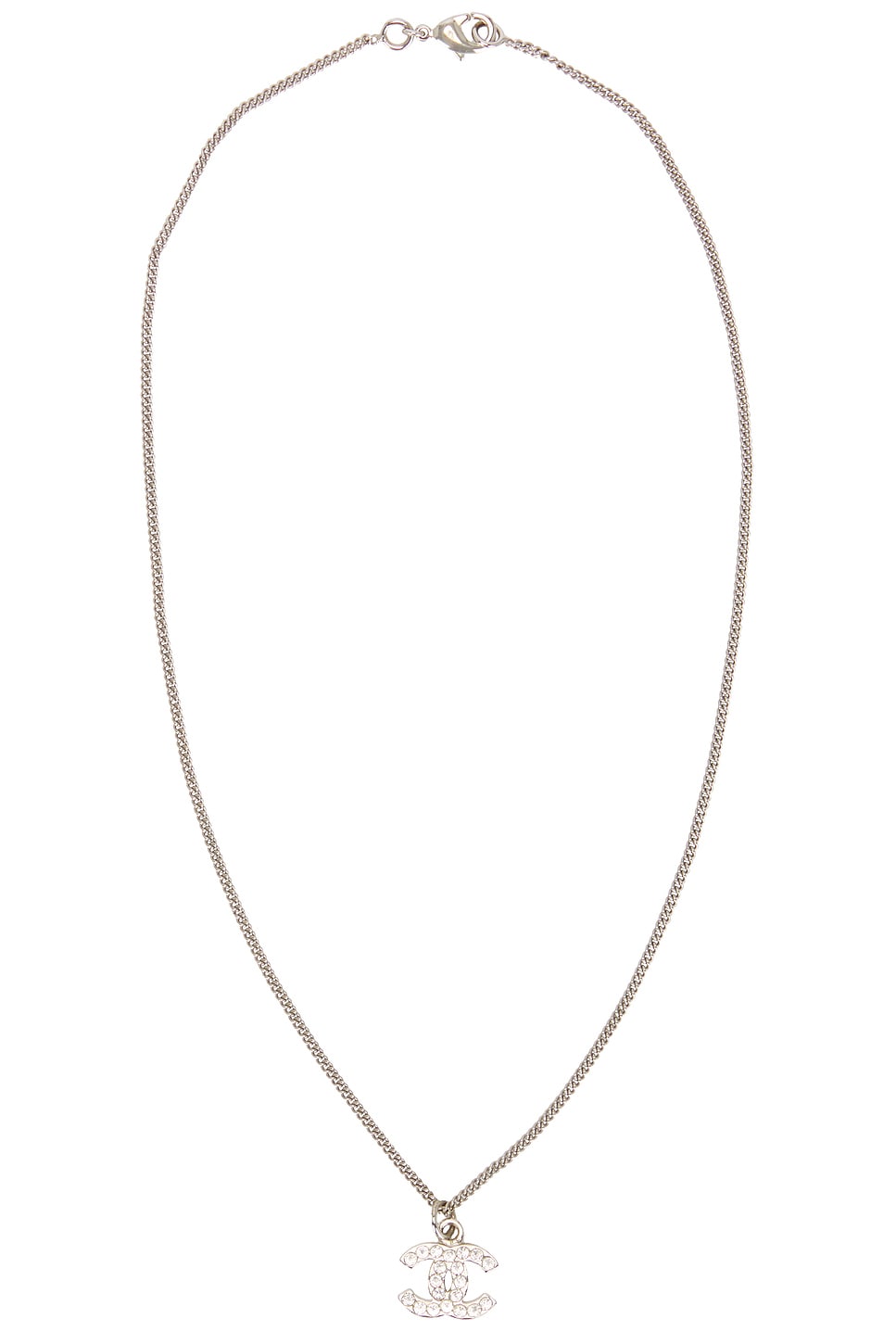 Image 1 of FWRD Renew Chanel Coco Mark Rhinestone Necklace in Silver