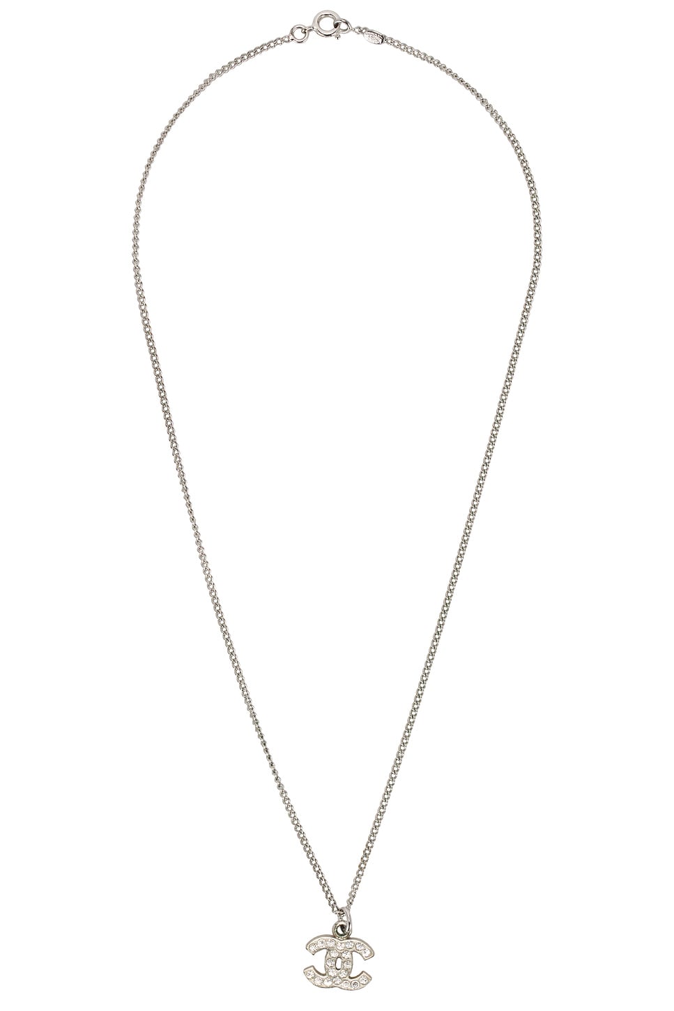 Image 1 of FWRD Renew Chanel Coco Mark Rhinestone Necklace in Silver