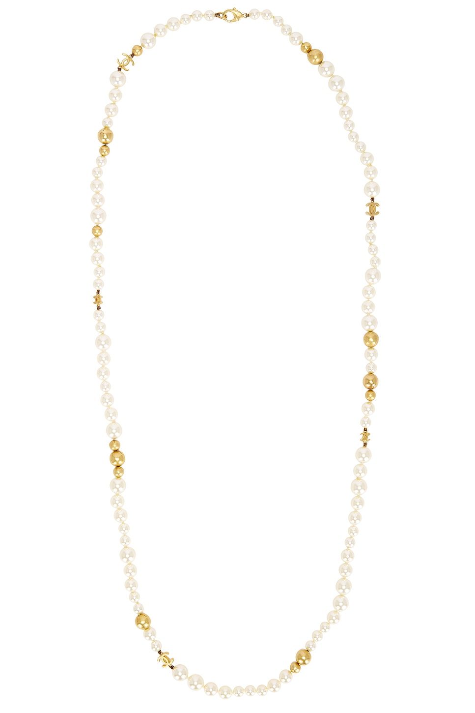 Image 1 of FWRD Renew Chanel CC Pearl Necklace in Gold