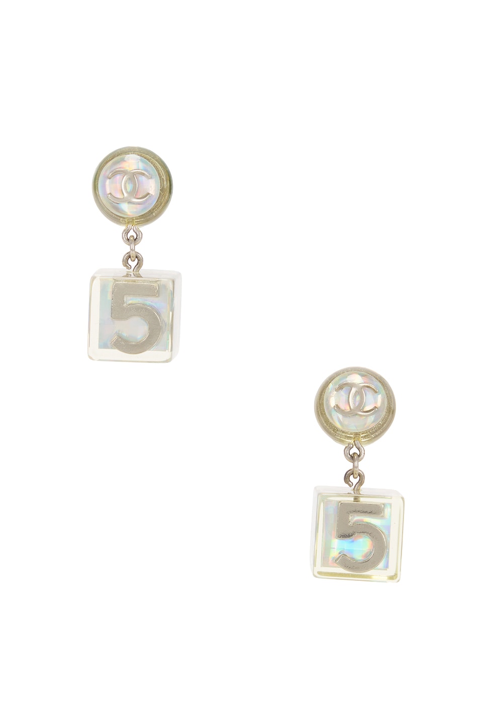 Image 1 of FWRD Renew Chanel 1997 CC Cube Clip-On Earrings in Silver