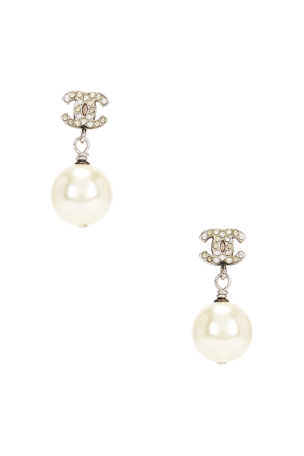 Image 1 of FWRD Renew Chanel CC Pearl Earrings in Silver