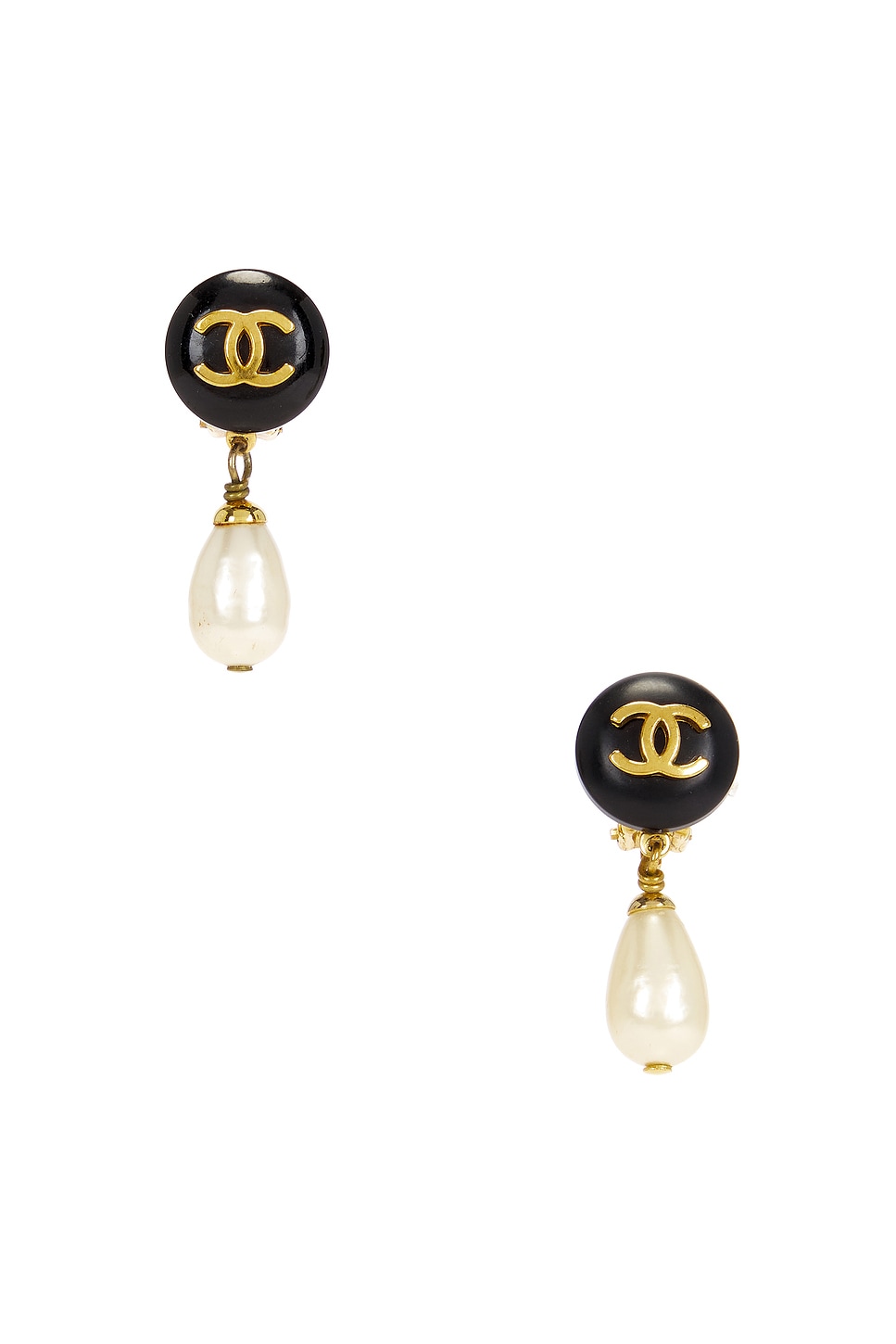 Image 1 of FWRD Renew Chanel 1995 CC Pearl Clip-On Earrings in Gold