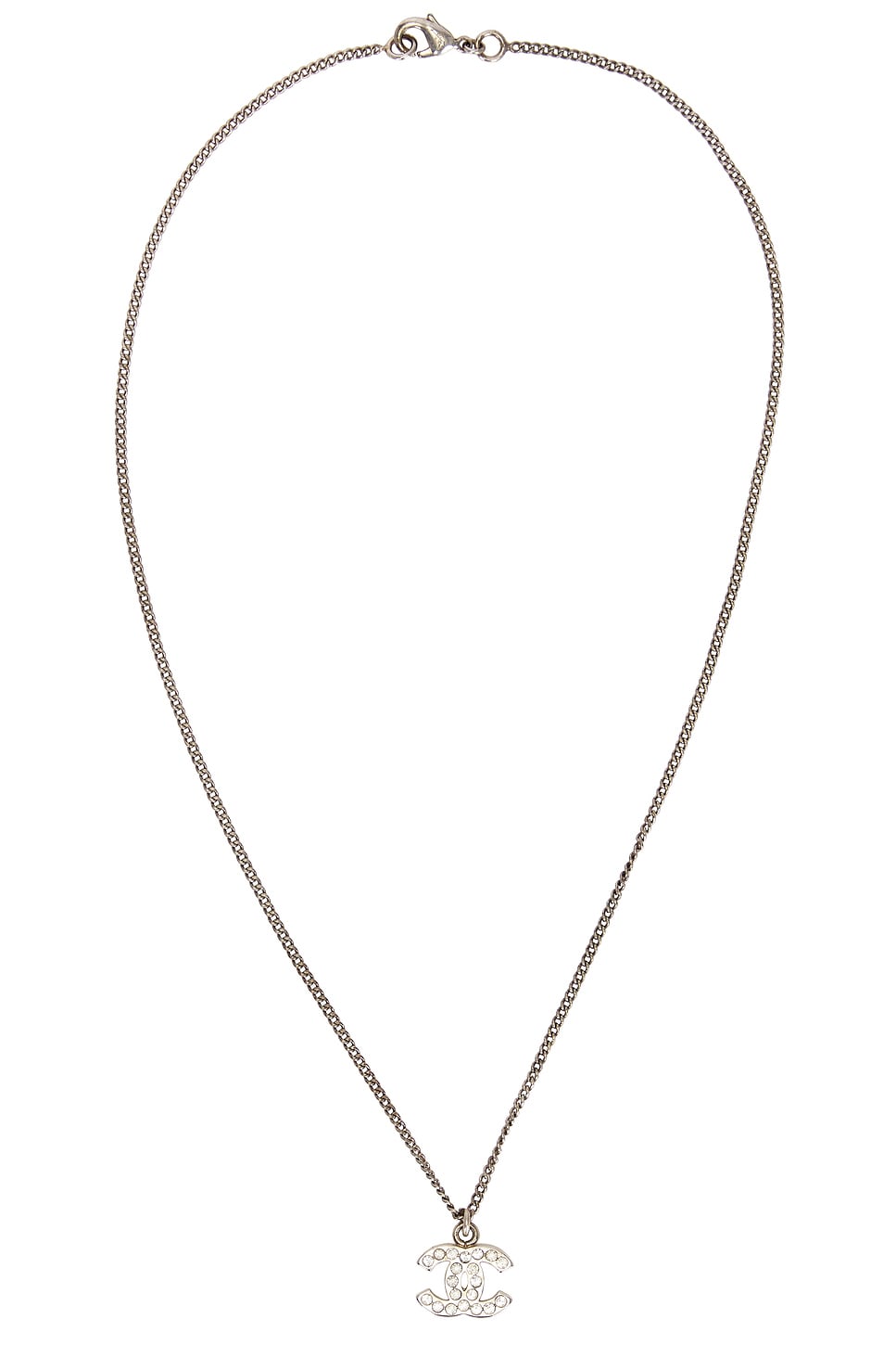 Image 1 of FWRD Renew Chanel CC Rhinestone Necklace in Silver