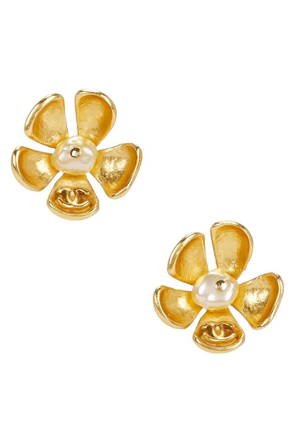 Pre-owned Chanel Coco Mark Pearl Earrings In Gold