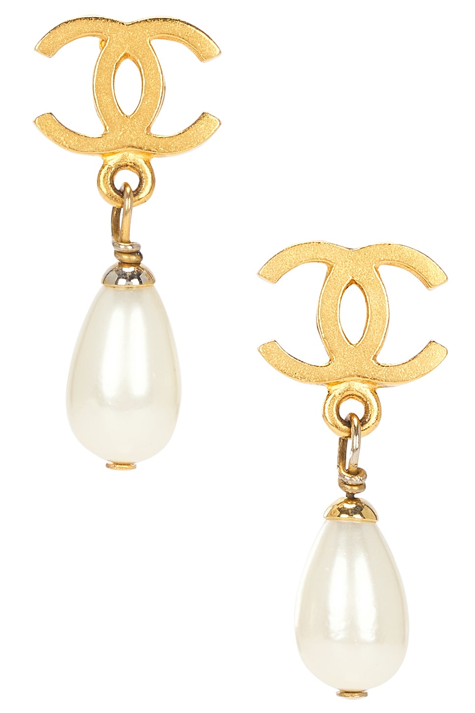 1995 CC Pearl Clip-On Earrings in Metallic Gold