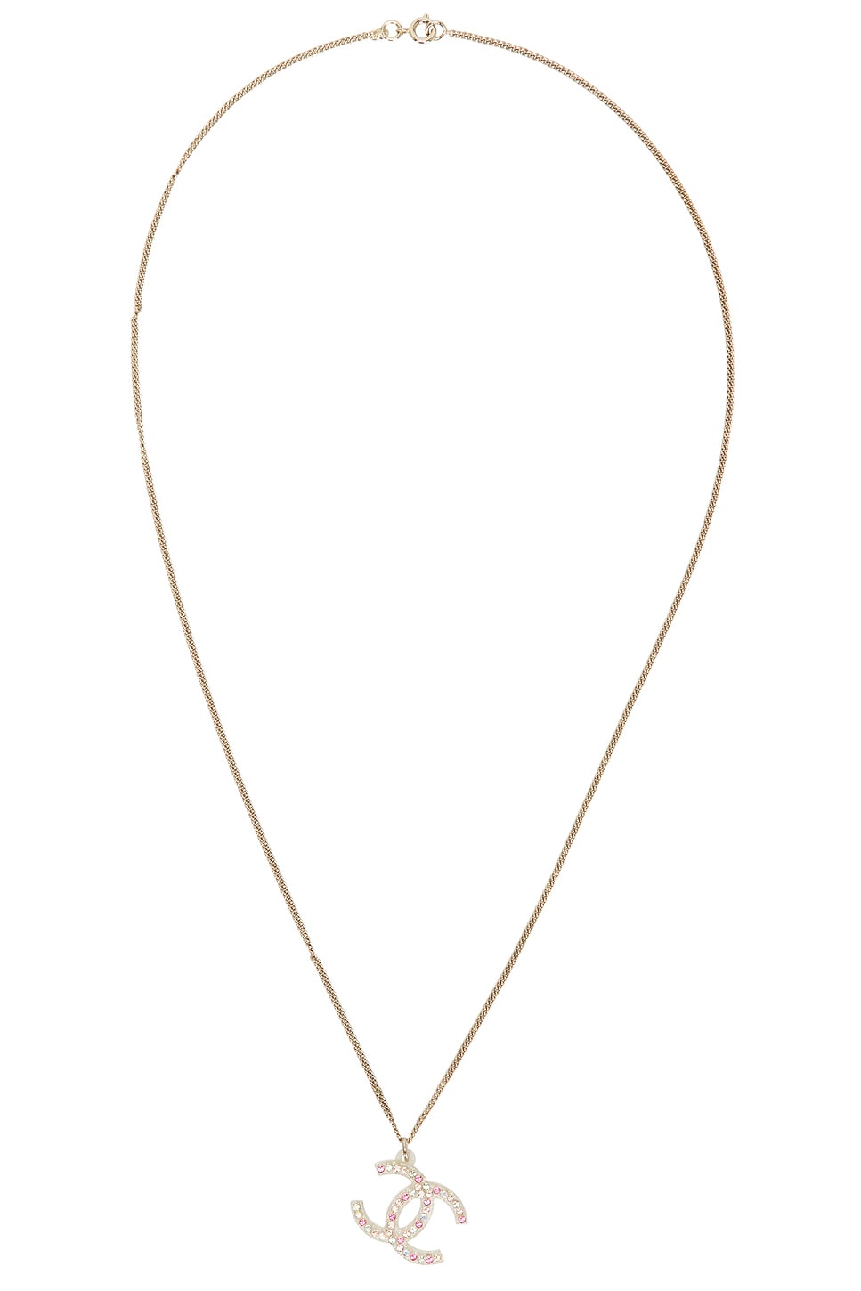 Image 1 of FWRD Renew Chanel CC Rhinestone Necklace in Silver