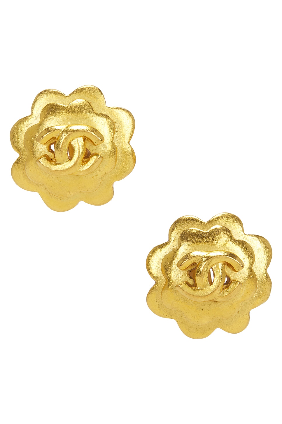 Image 1 of FWRD Renew Chanel 1996 Coco Mark Clip-On Earrings in Gold