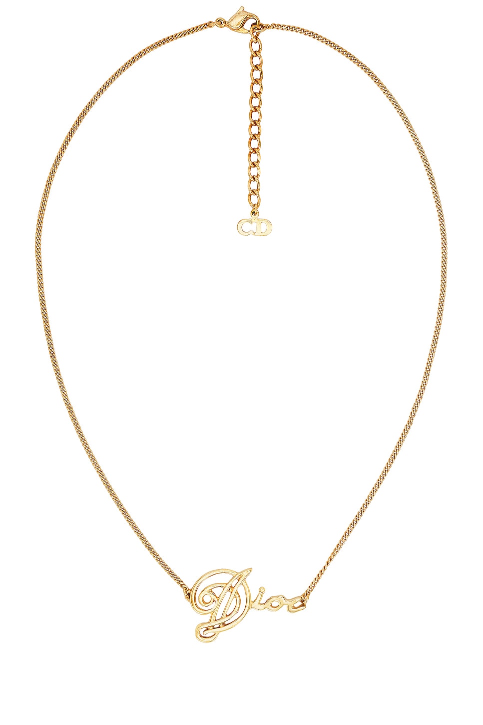 FWRD Renew Dior Cursive Logo Necklace in Gold | FWRD