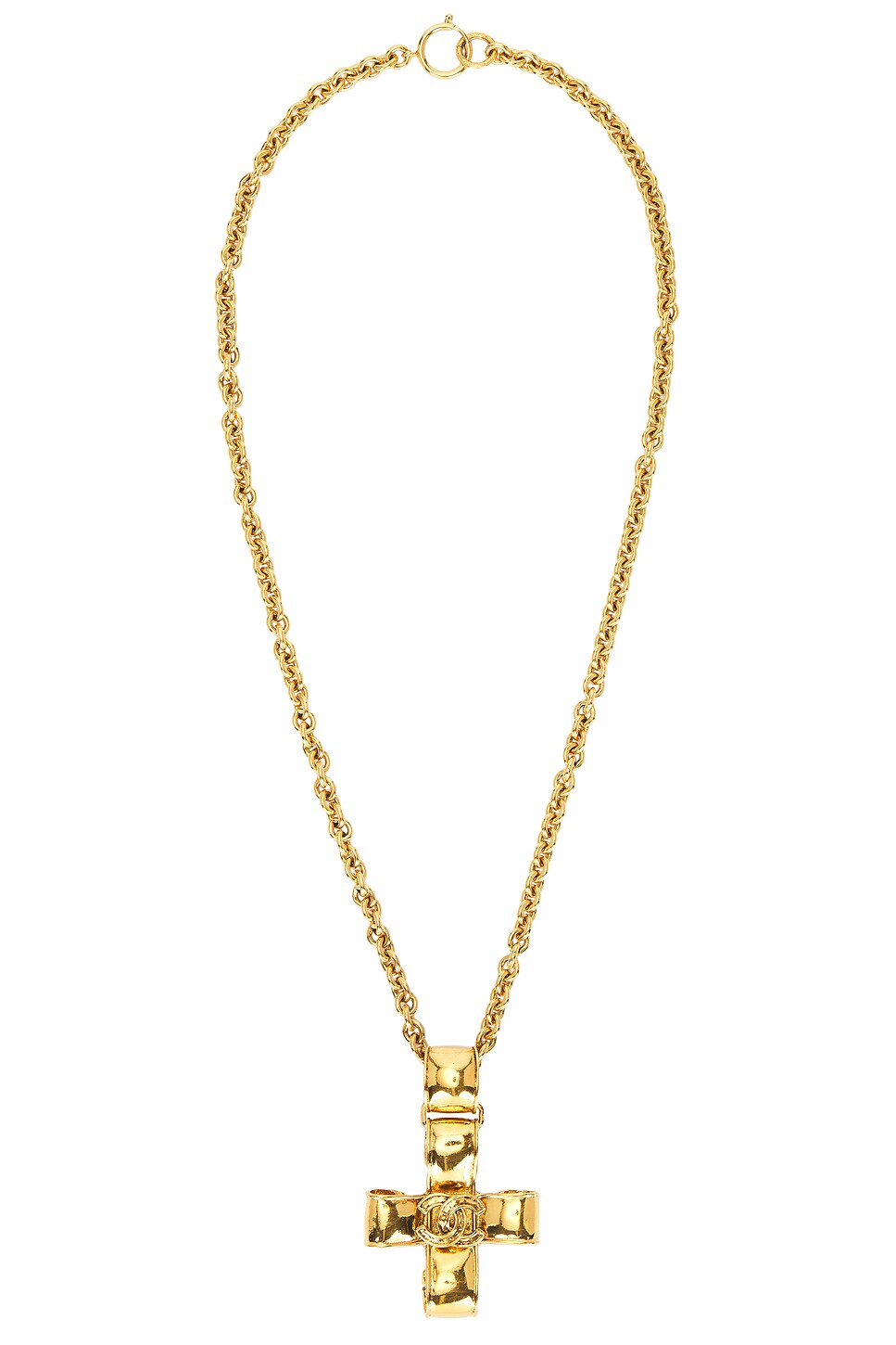 Image 1 of FWRD Renew Chanel 1994 CC Cross Necklace in Gold
