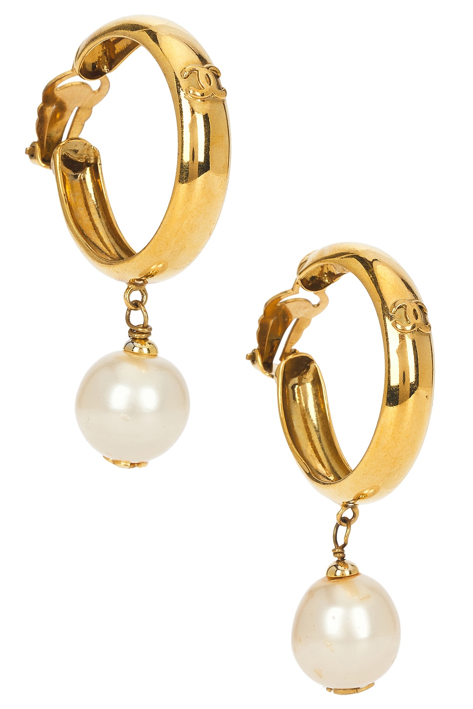 chanel Chanel Pearl Clip-On Hoop Earrings
