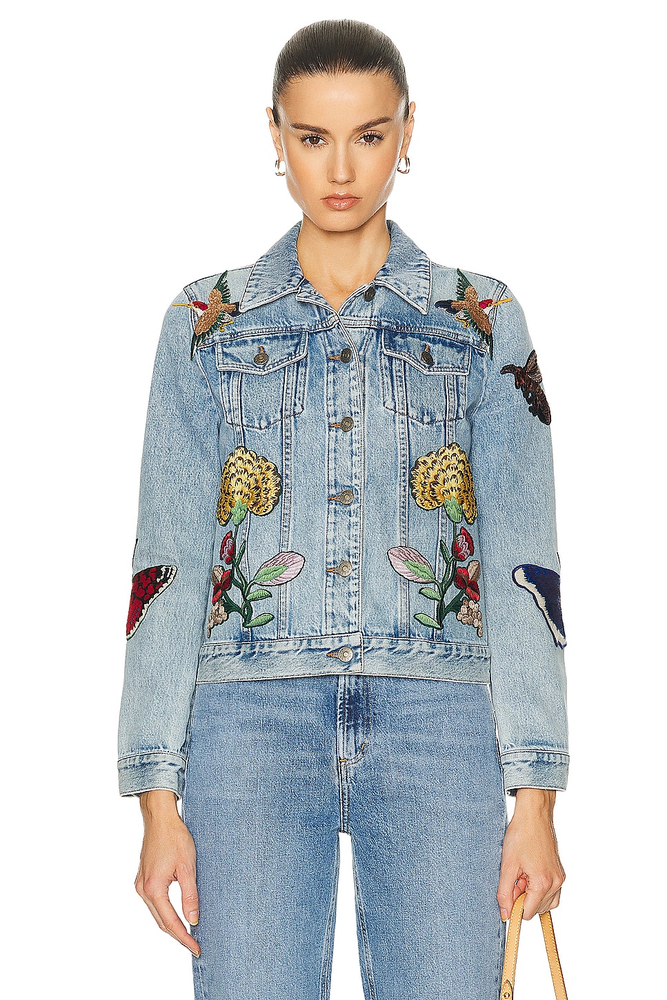 Image 1 of FWRD Renew Gucci Embroidered Denim Jacket in Blue