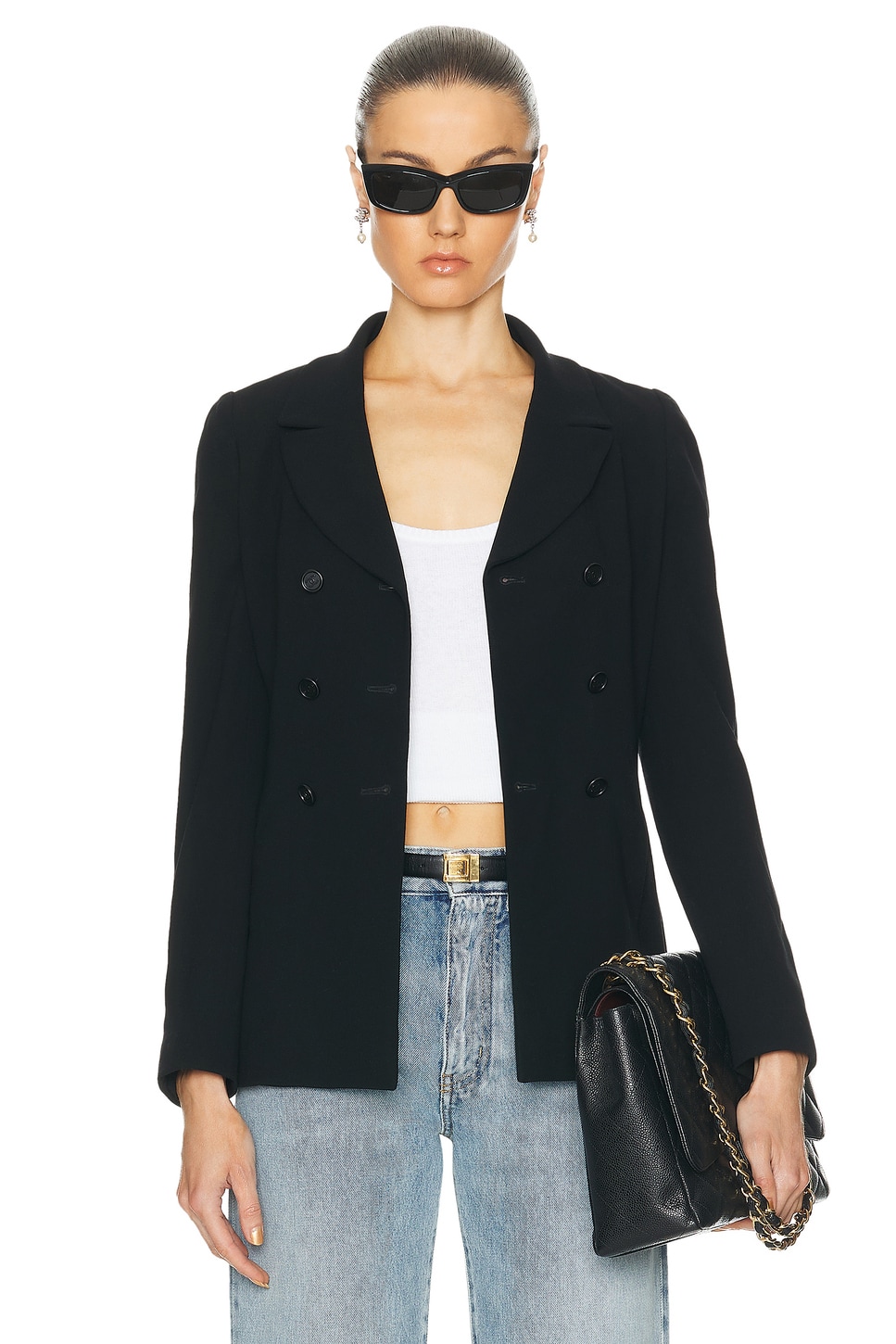 Image 1 of FWRD Renew Chanel Double Breasted Jacket in Black