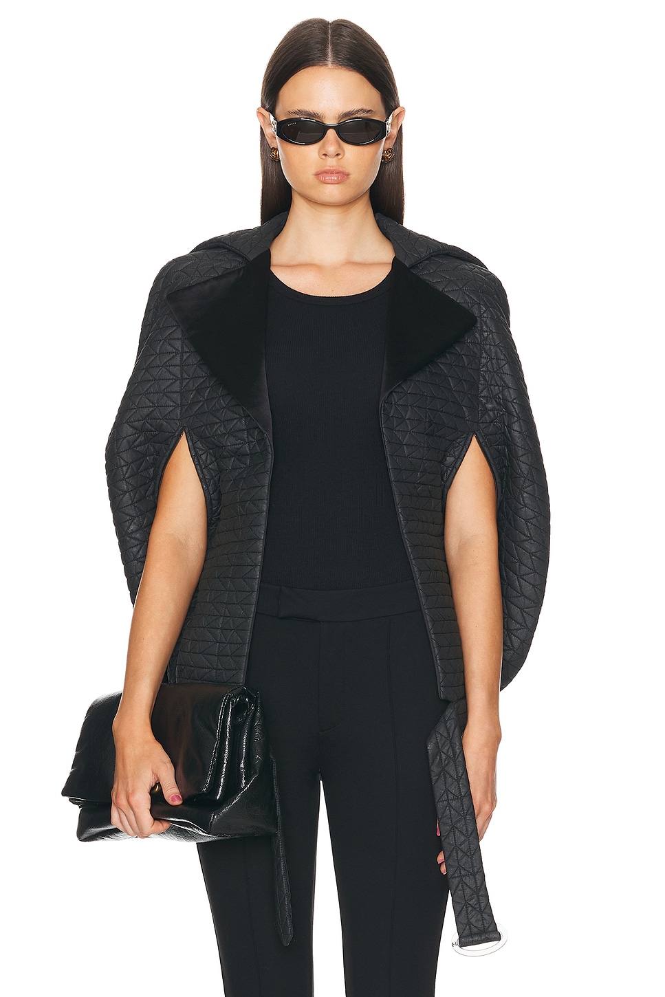 Image 1 of FWRD Renew Chanel Quilted Cape Poncho Jacket in Black