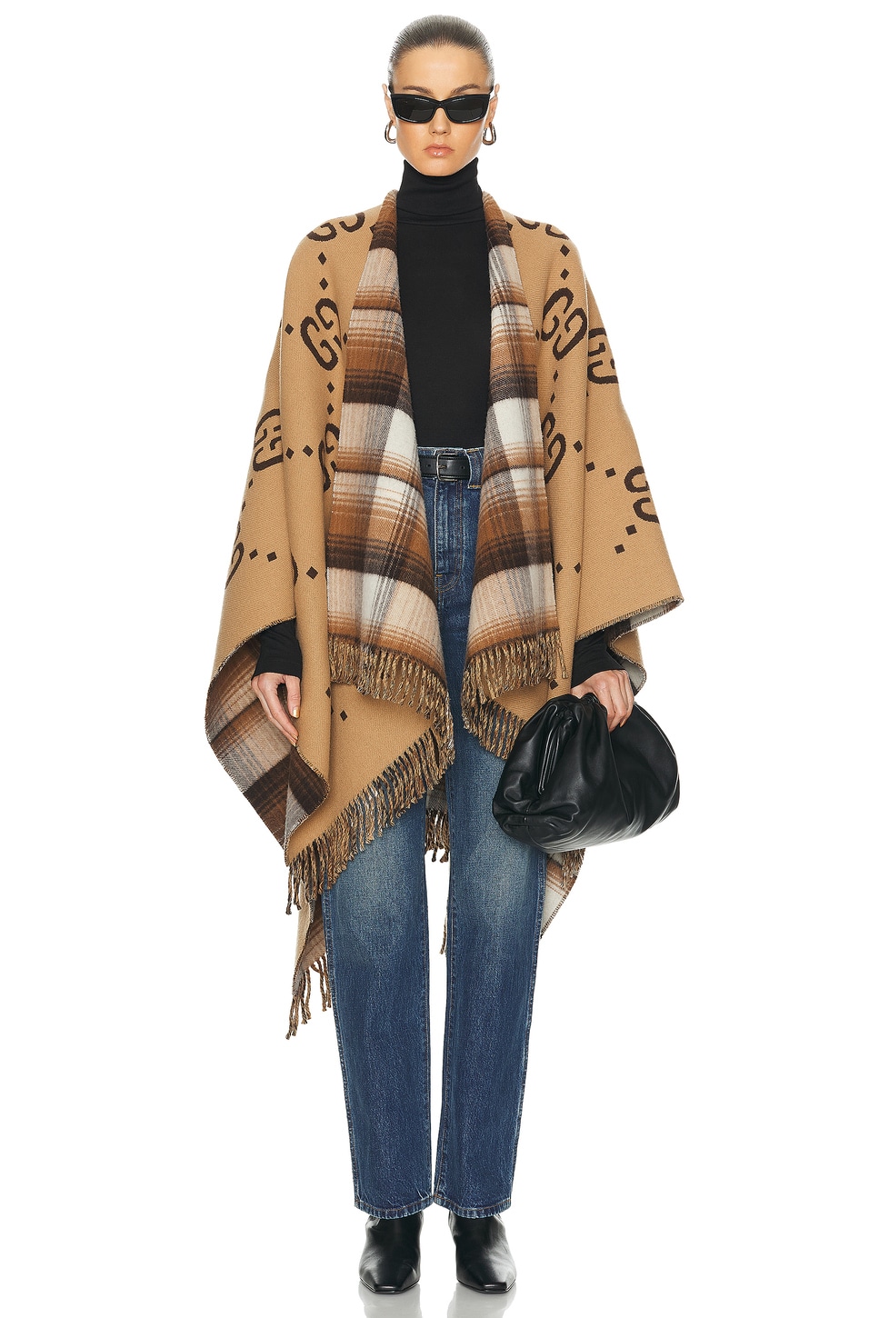 Image 1 of FWRD Renew Gucci Reversible Poncho Cape in Brown