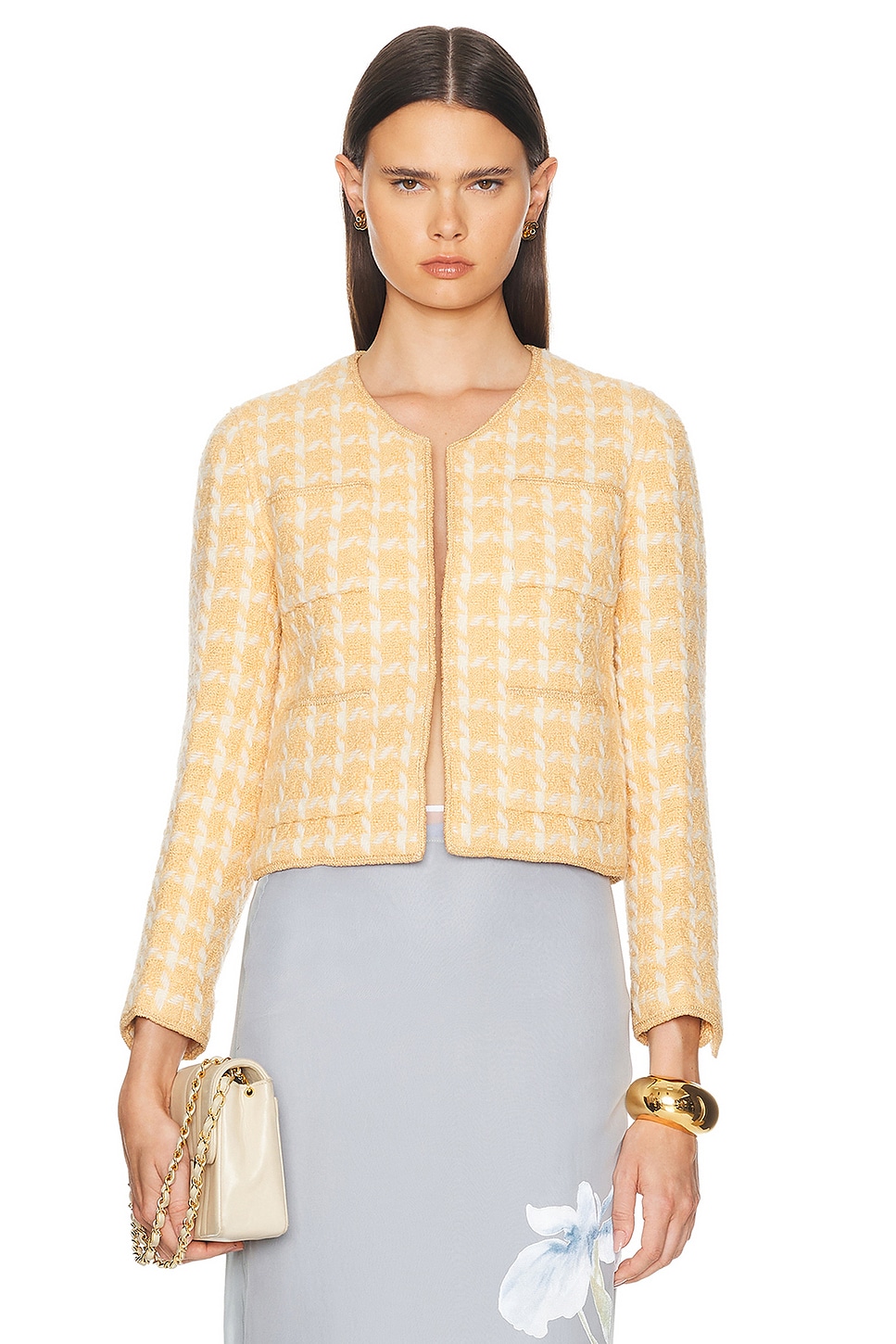 Image 1 of FWRD Renew Chanel Tweed Jacket in Yellow