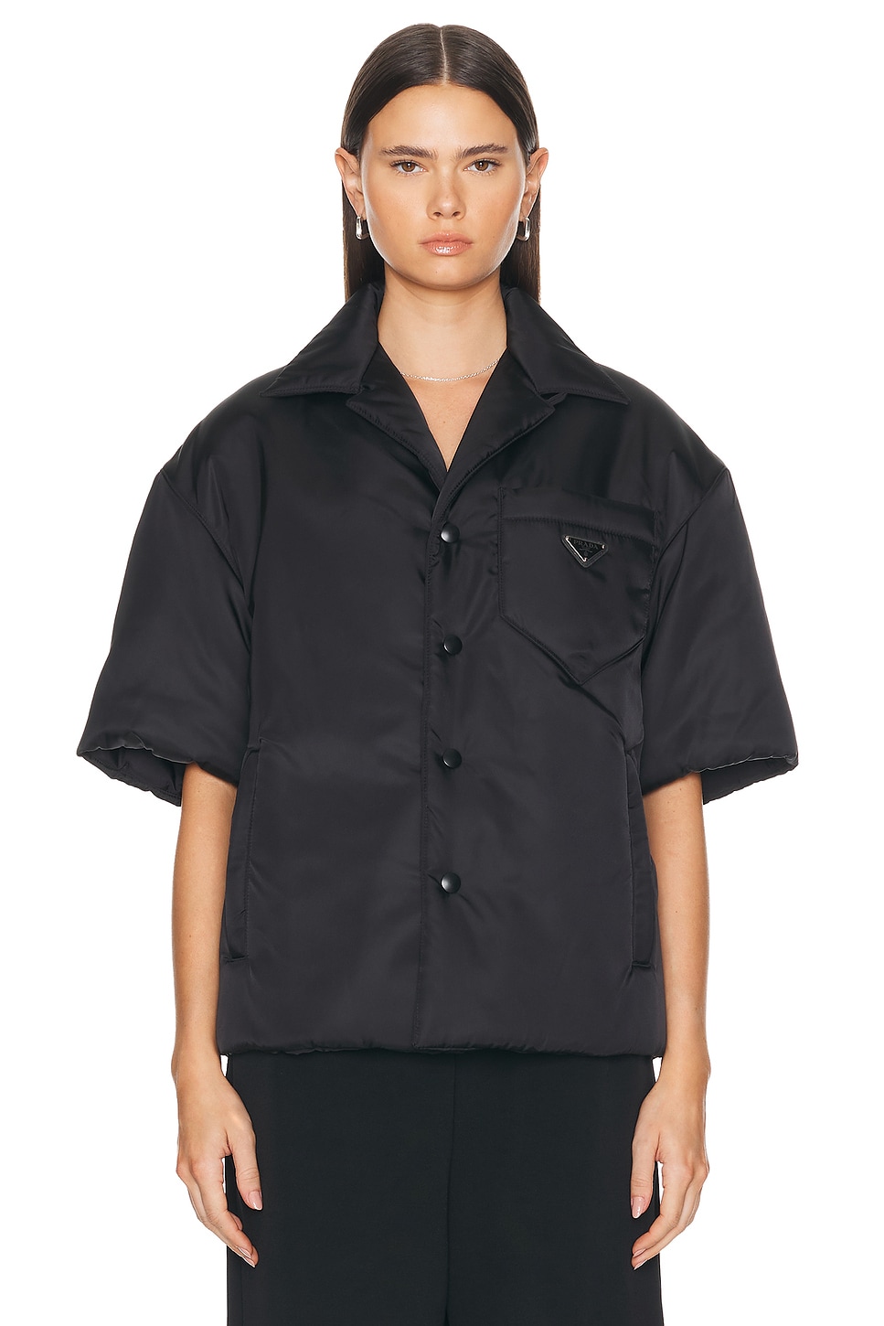 Image 1 of FWRD Renew Prada Nylon Short Sleeve Padded Jacket in Black