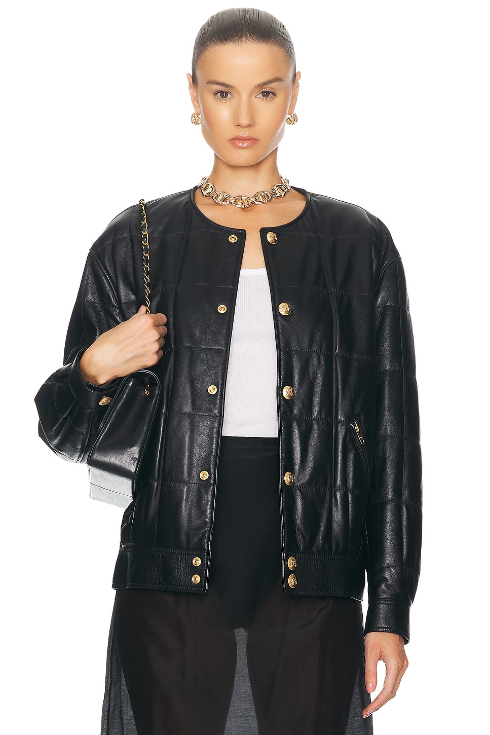 Image 1 of FWRD Renew Celine Lambskin Leather Jacket in Black