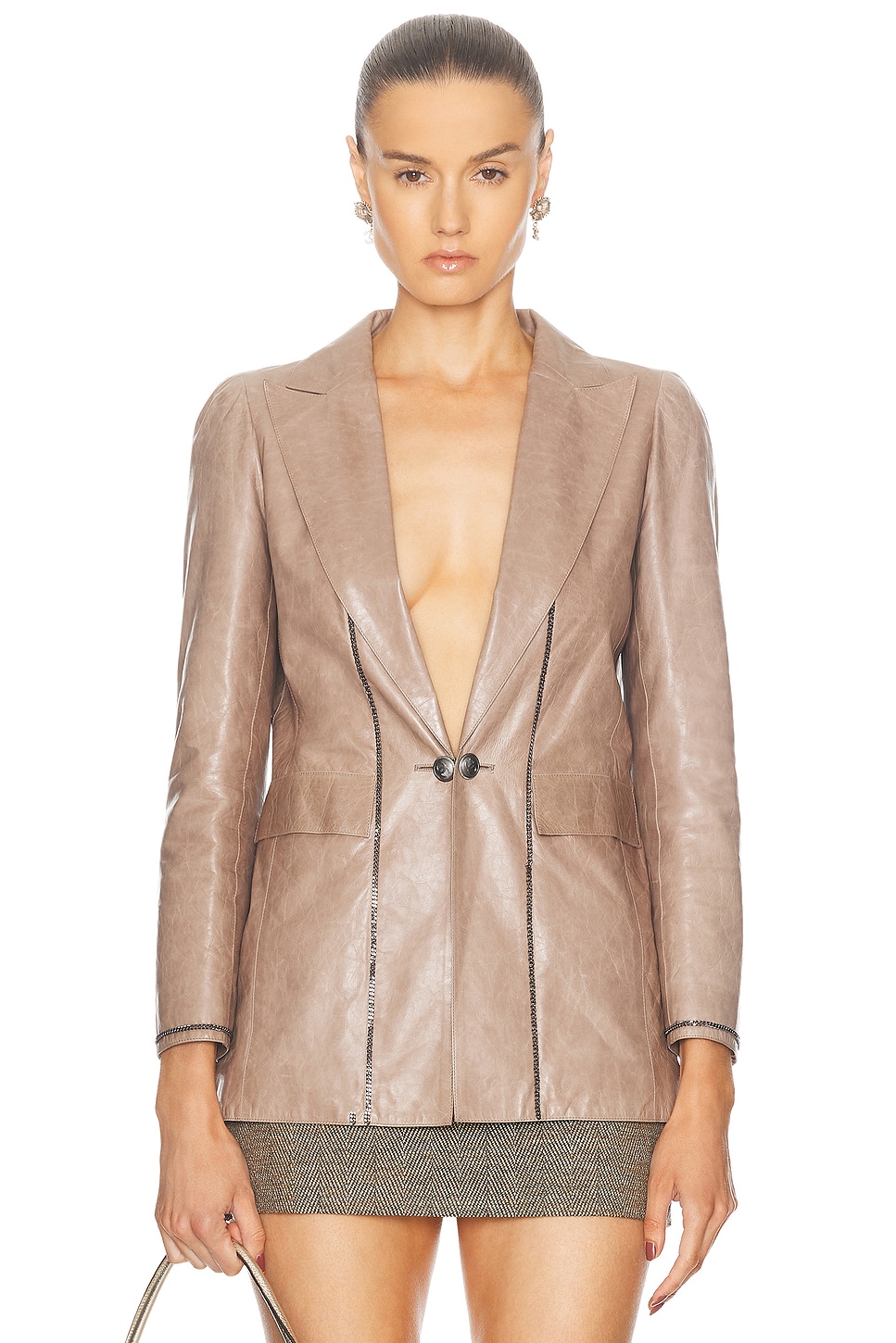 Image 1 of FWRD Renew Chanel Leather Blazer in Grey