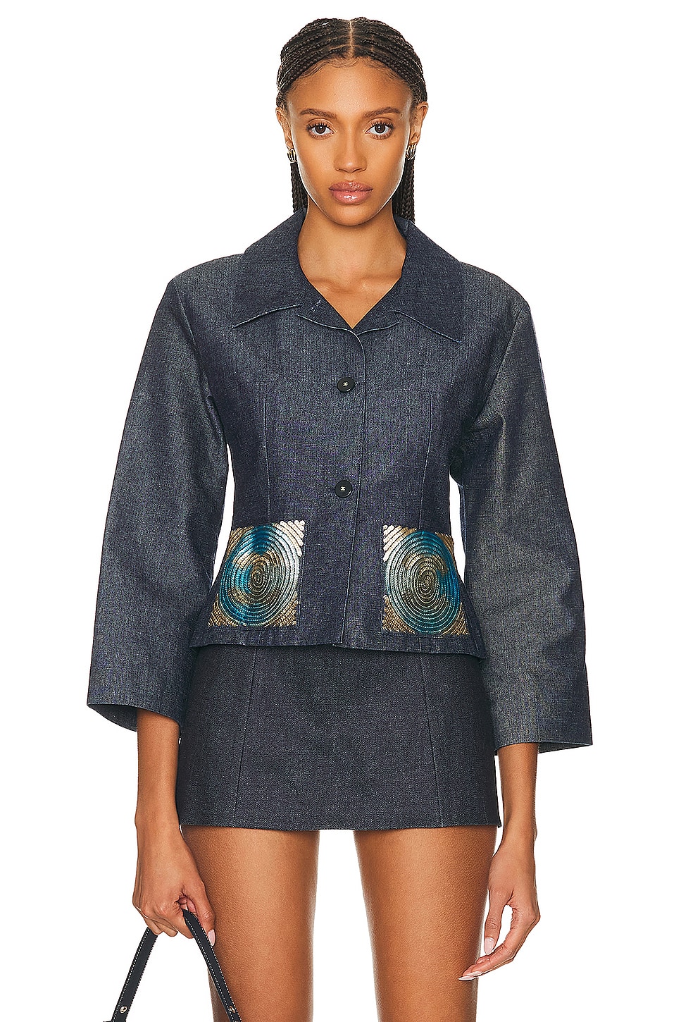 Image 1 of FWRD Renew Chanel Sequin Coco Denim Jacket in Dark Blue