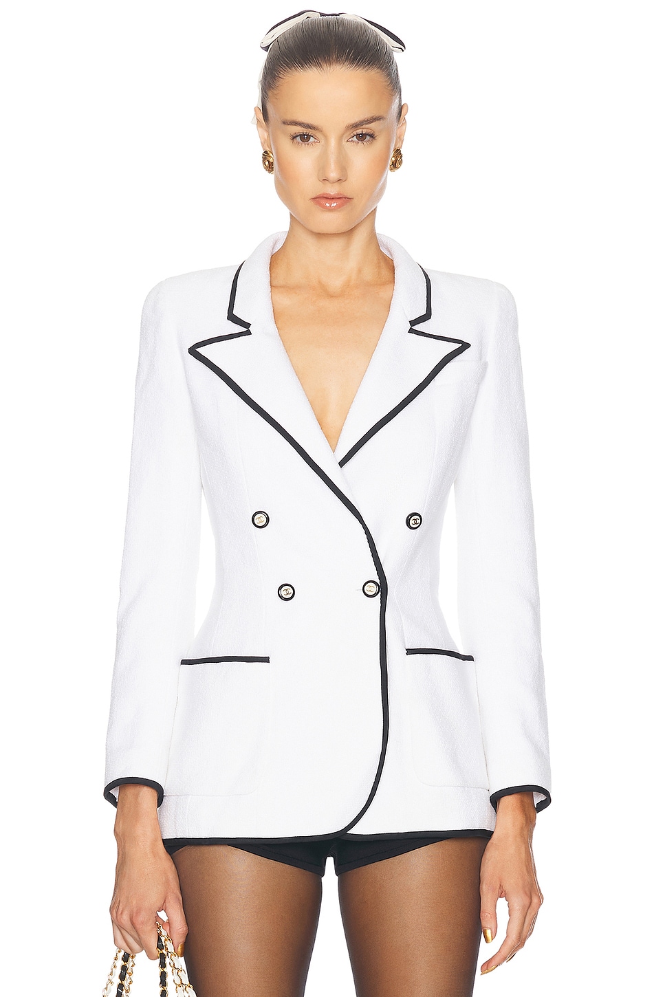 Image 1 of FWRD Renew Chanel 1995 Tweed Jacket in White