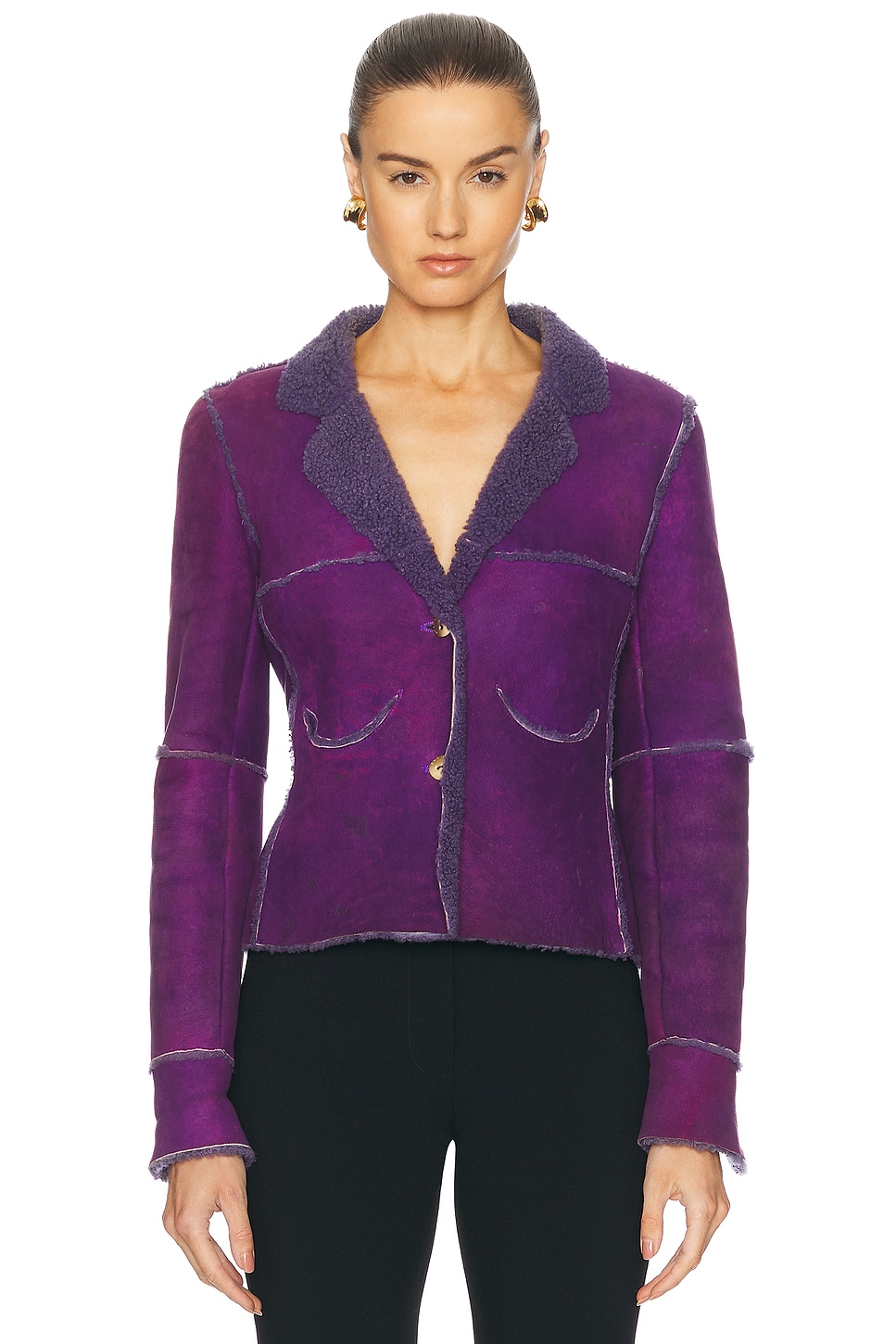 Image 1 of FWRD Renew Chanel Mouton Jacket in Purple