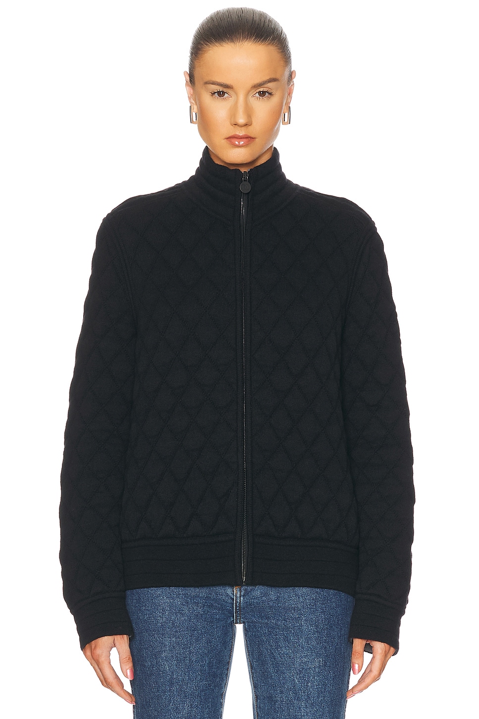 Image 1 of FWRD Renew Chanel Quilted Bomber Jacket in Black in Navy