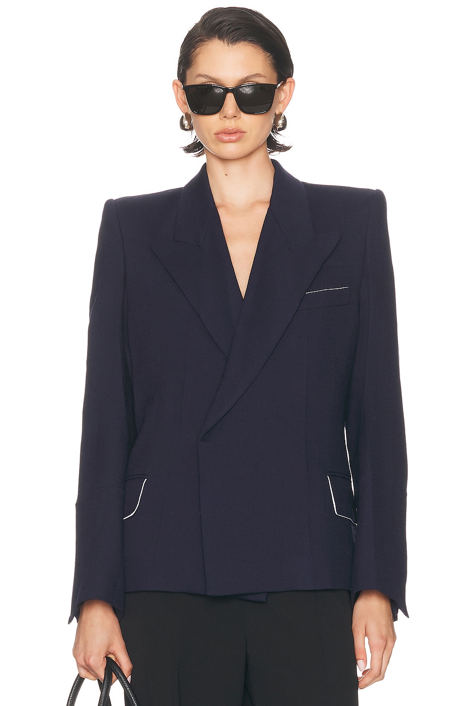 Image 1 of FWRD Renew Victoria Beckham Pointed Shoulder Jacket in Ink Blue
