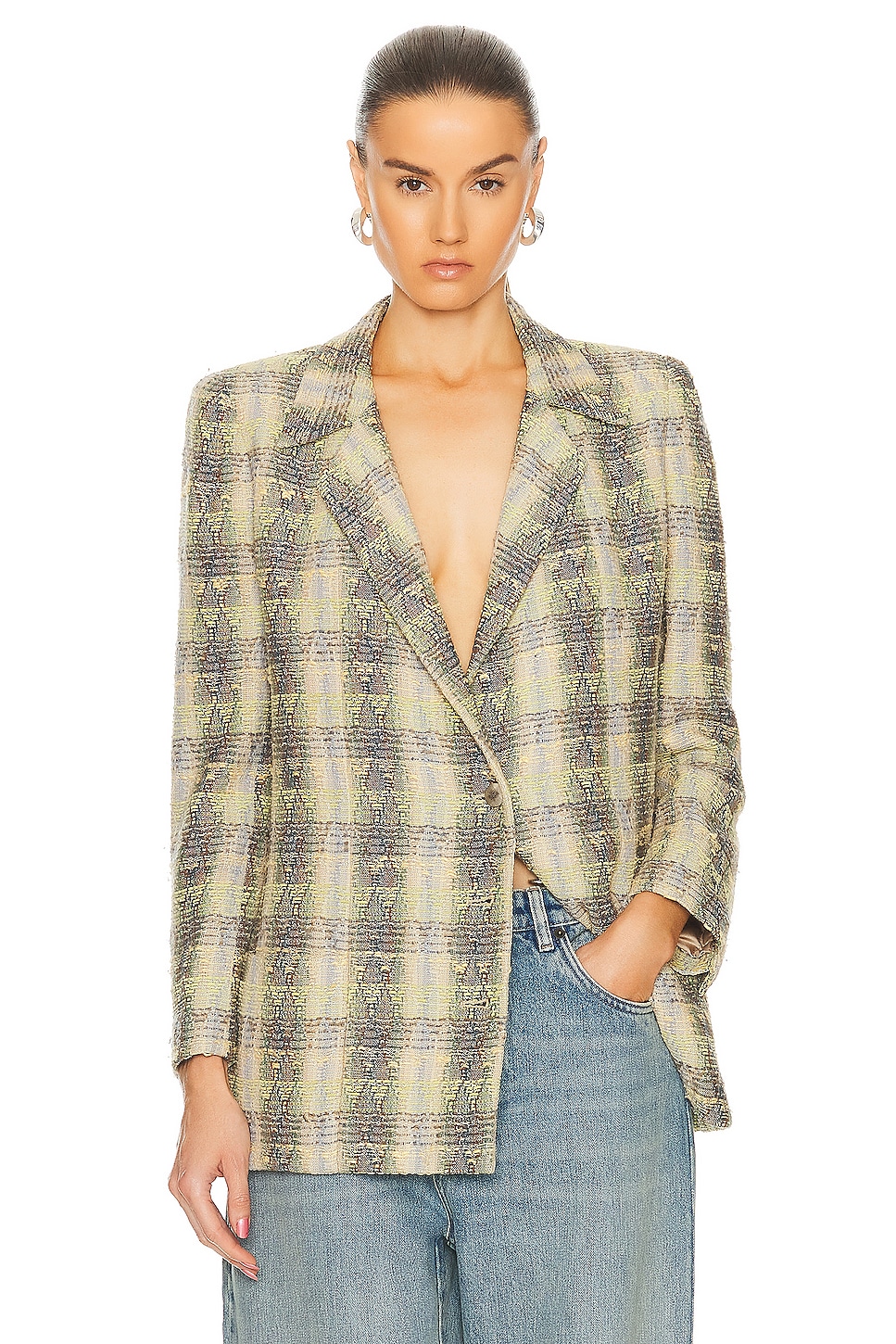 Image 1 of FWRD Renew Chanel Tweed Jacket in Green