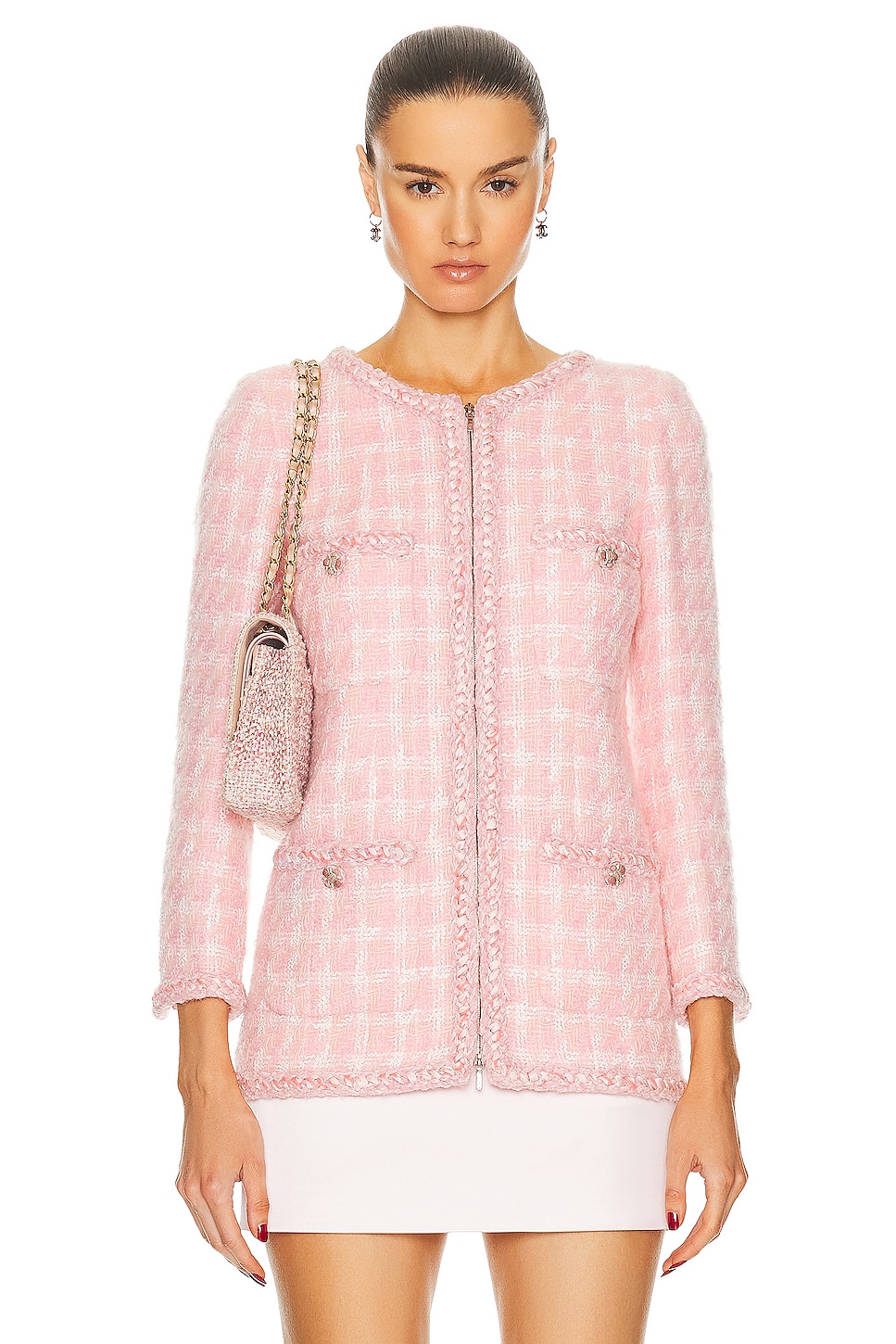 Image 1 of FWRD Renew Chanel Tweed Jacket in Pink