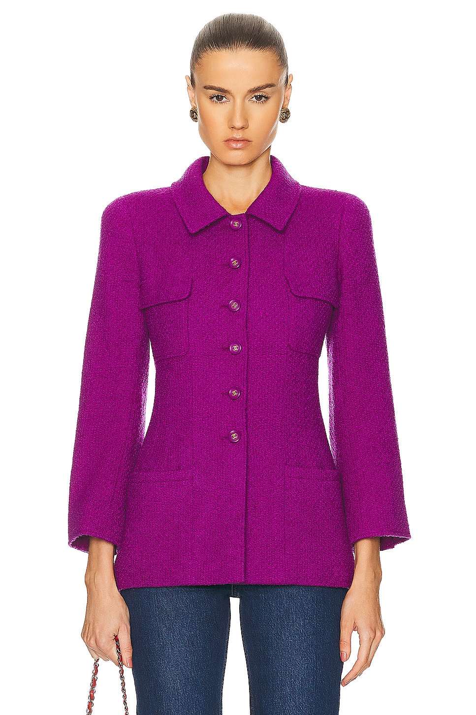 Image 1 of FWRD Renew Chanel Coco Button Jacket in Purple