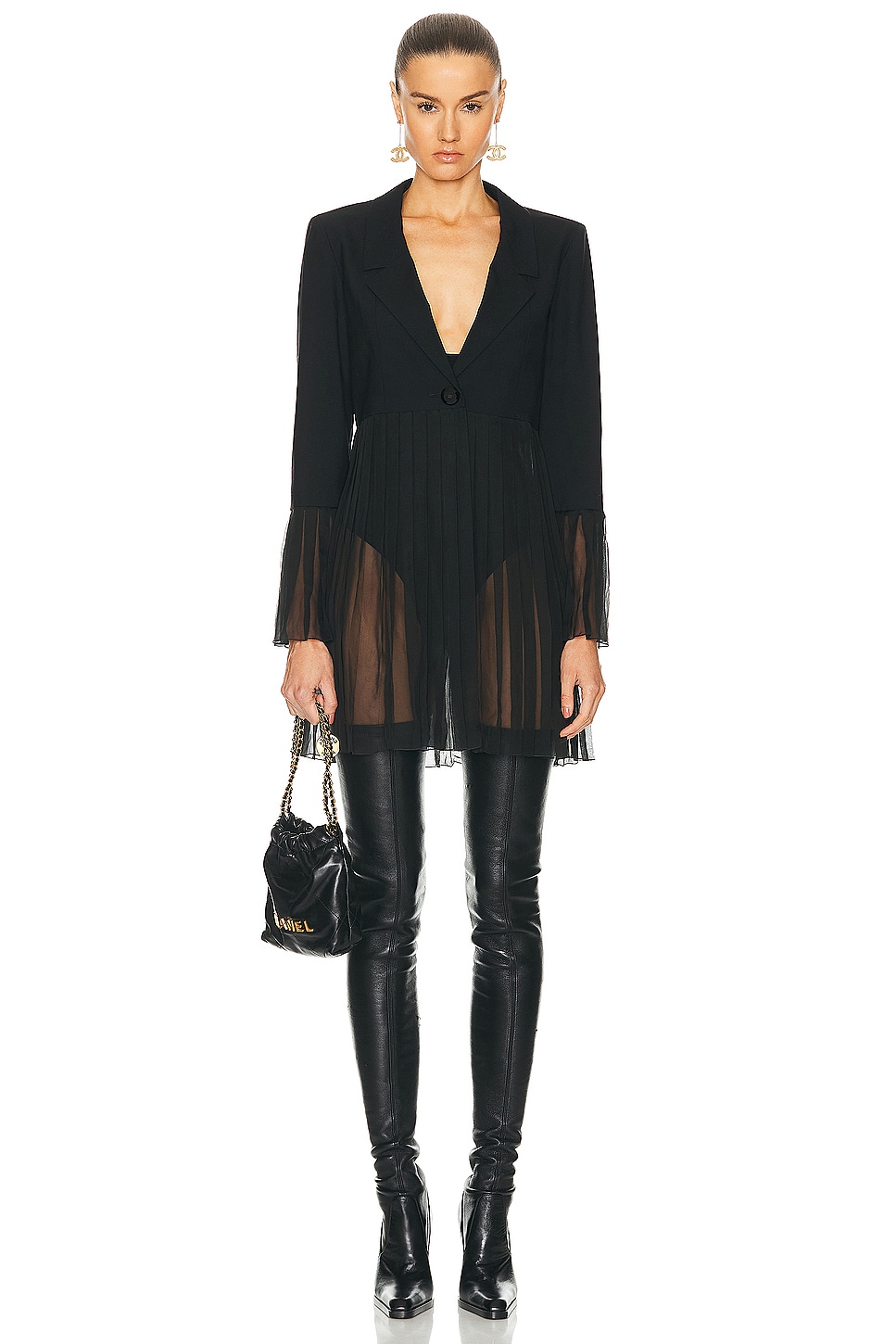 Image 1 of FWRD Renew Chanel Long Blazer in Black