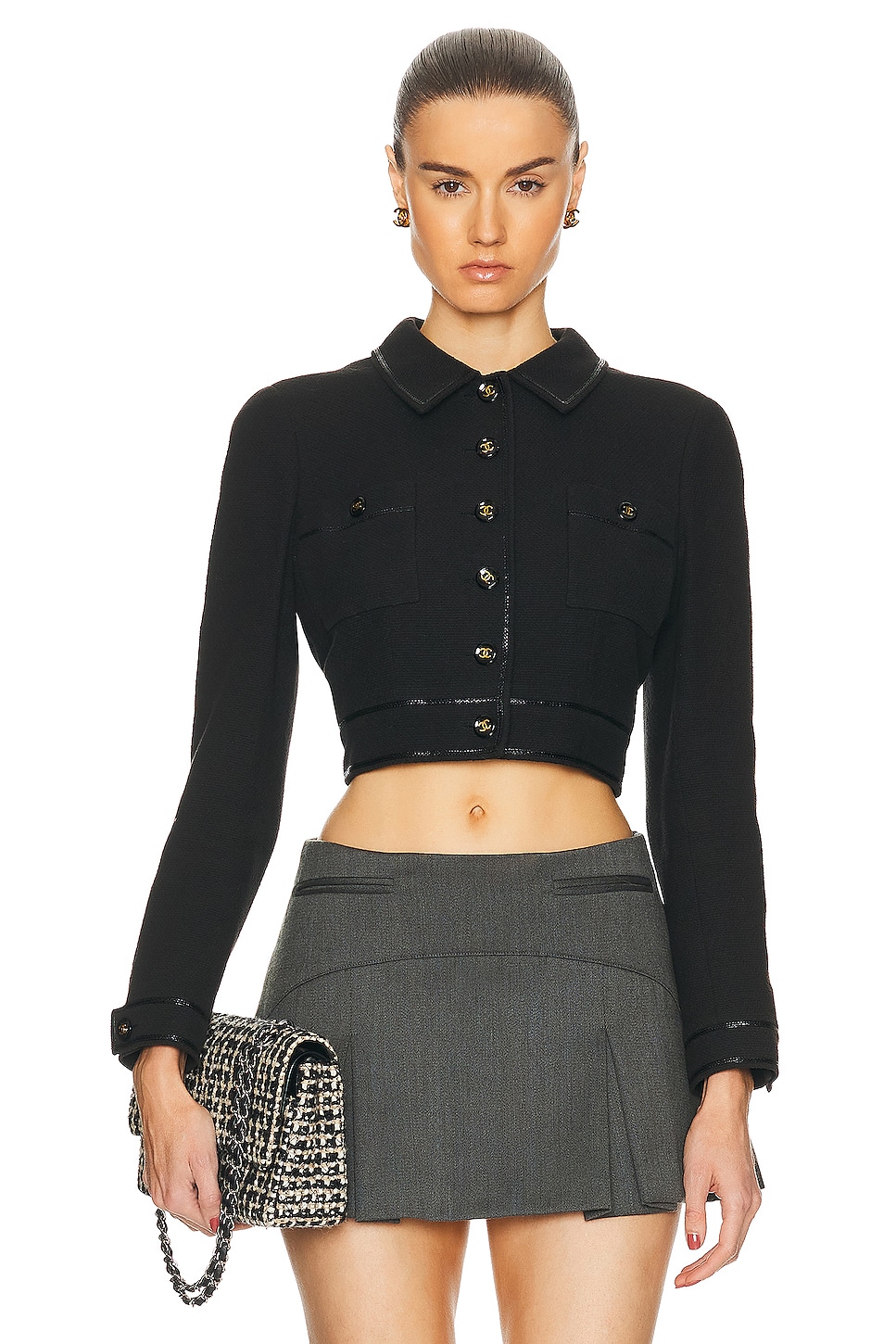 Image 1 of FWRD Renew Chanel Cropped Jacket in Black