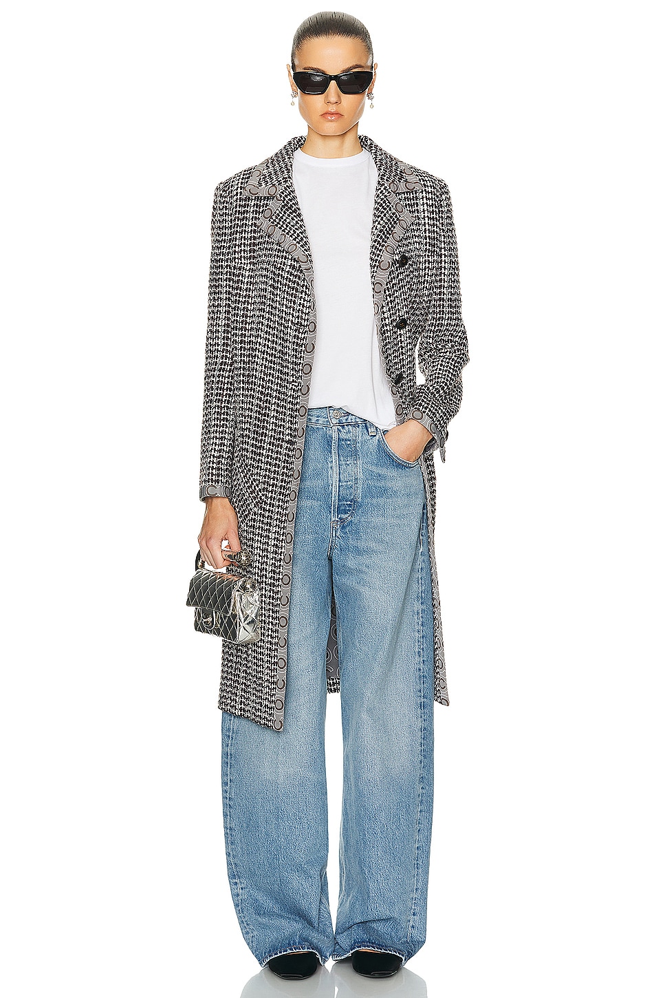 Image 1 of FWRD Renew Chanel Tweed Long Coat in Grey