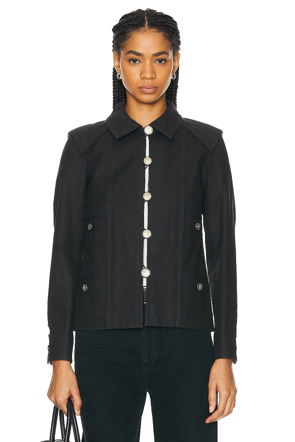 Image 1 of FWRD Renew Chanel Button Jacket in Black