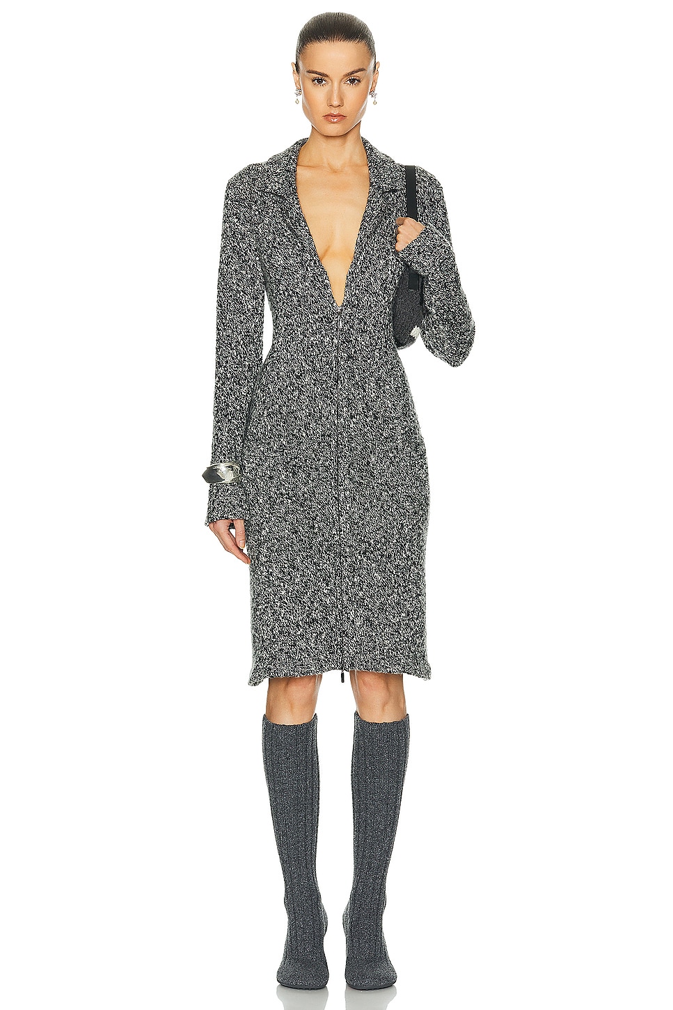 Image 1 of FWRD Renew Chanel Cashmere Tweed Coat in Grey