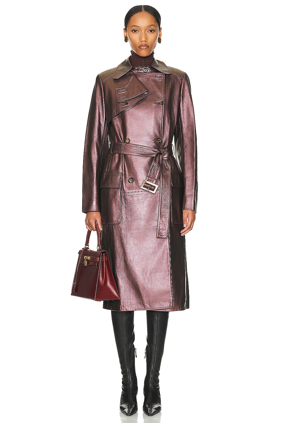Image 1 of FWRD Renew Celine Leather Trench Coat in Brown